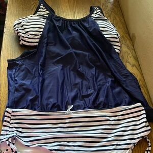 Younique Navy and White Striped Tankini Swimwear Swimsuit Bathing Suit